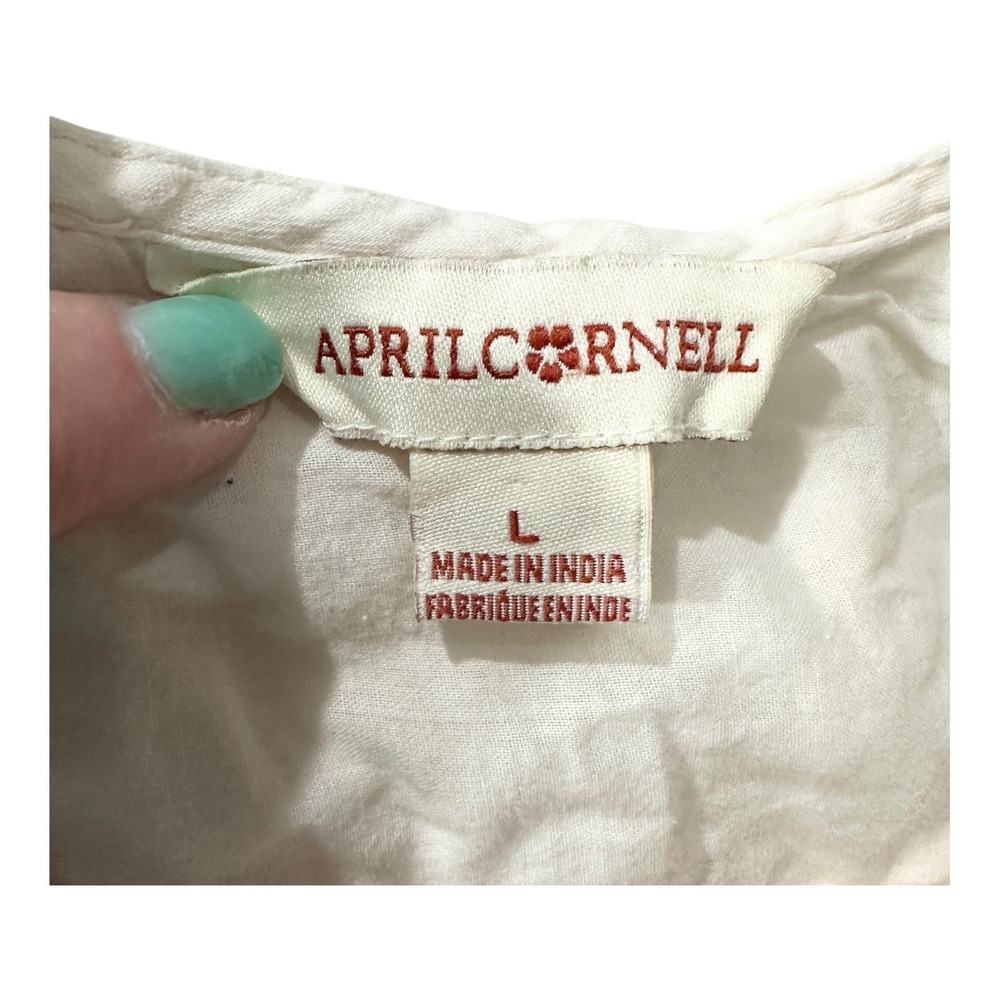 April Cornell Womens L White Cotton Embroidered Midi Dress Cottagecore Prairie - Picture 7 of 8
